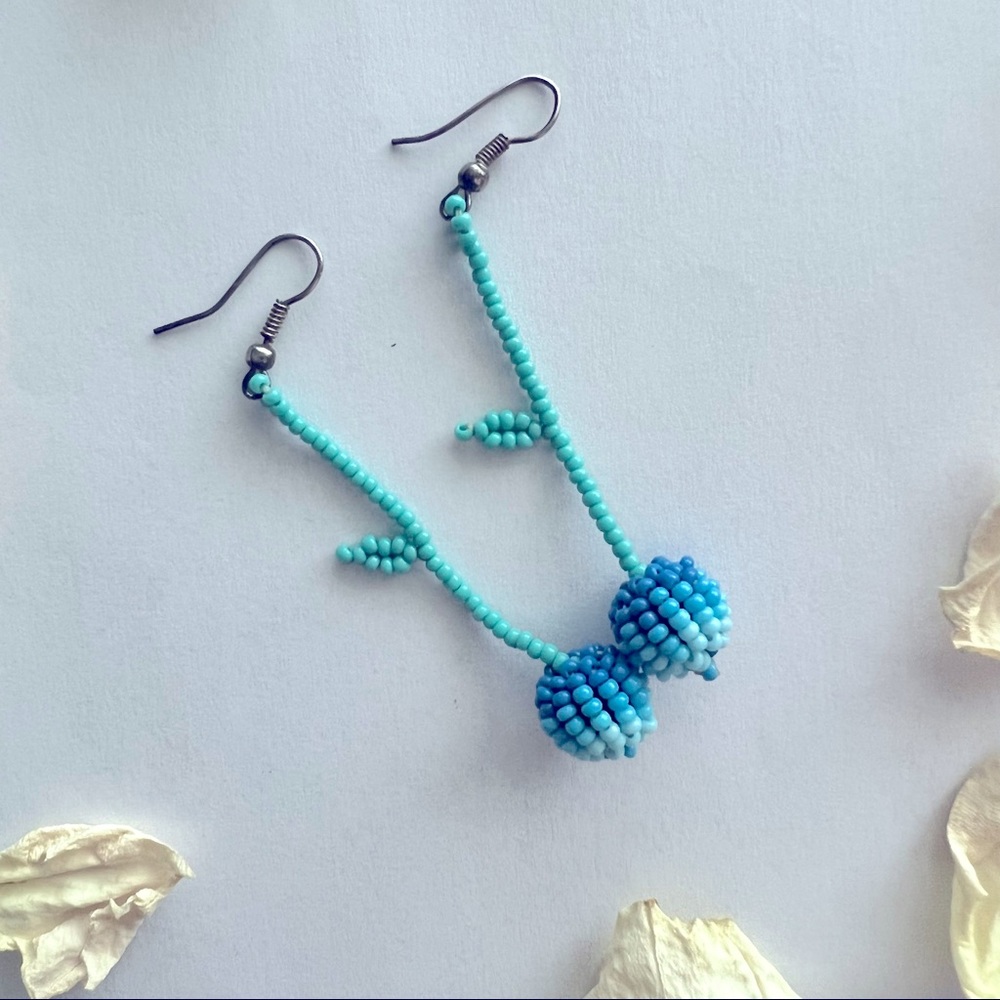 Handmade Turkish Blueberry Beaded Earrings